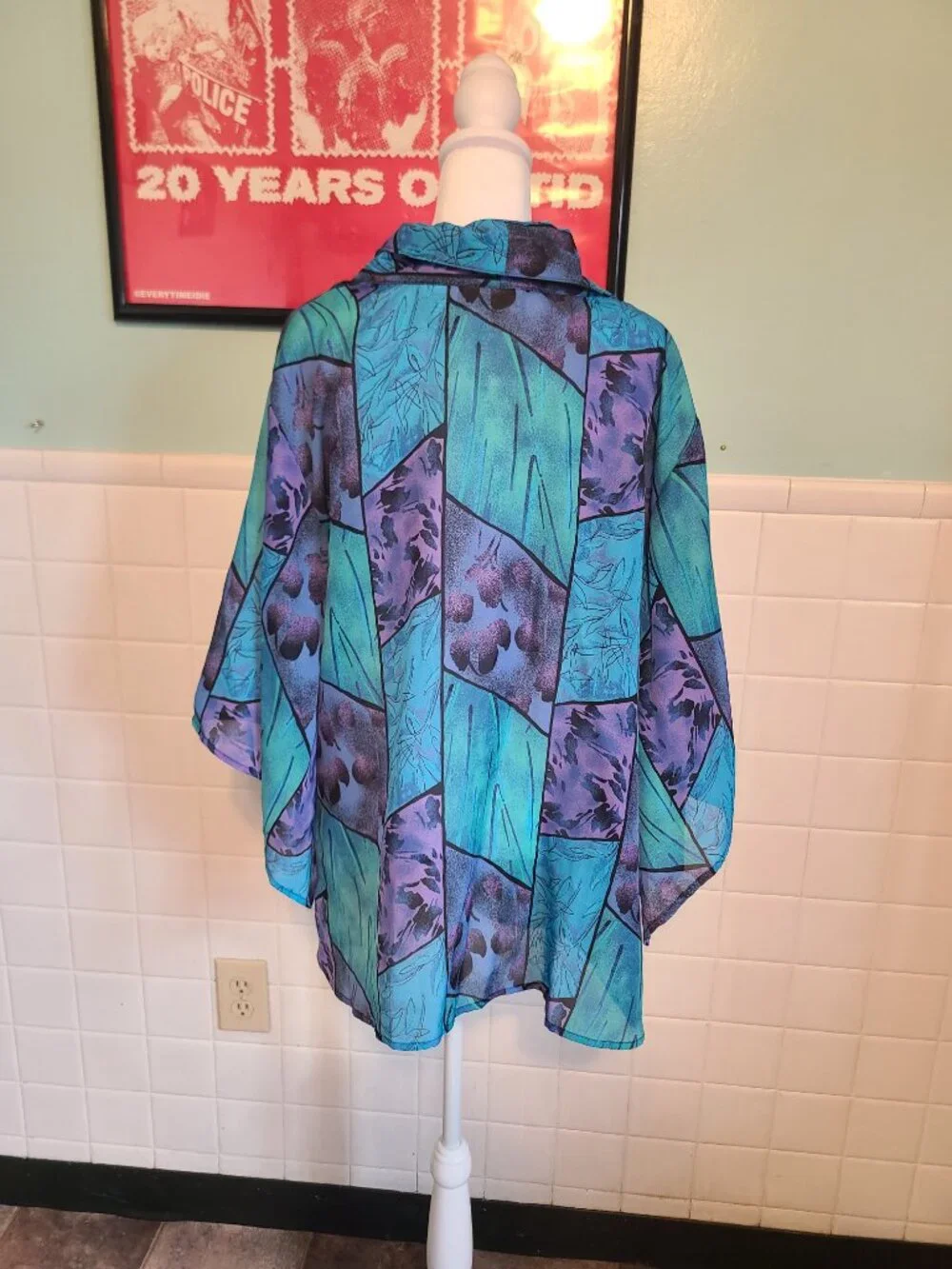 Vintage 90s Purple Teal Sheet Kimono Shawl Wrap Cover Up Whimsical Fairycore